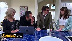 these stepdads bring their sluts to the brothel and teach teasing seduction in group orgy