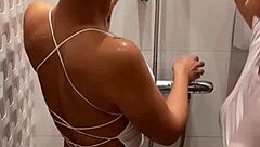 lesbian shower turns sloppy double blowjob 😩💦 huge facial cumswap pov