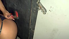 she grinds her ass on black cock till he cums in her hand at gloryhole