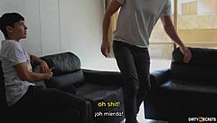 Foreign friend bends over and fucks stepmom pussy hard in bedroom