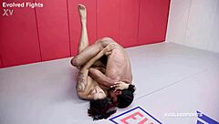 daisy ducati battles aj fresh in nude wrestling with fingering and face sitting