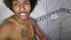 baiana pretinha sucks big cock deep then bends for bareback pussy fuck 🚿🍆