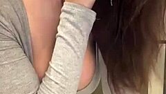 stepmom's naked milk tits bounce as she sucks my cock on webcam like a slut