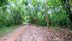 skinny thai babe bent over fucked doggystyle creampie in forest before mushroom hunt