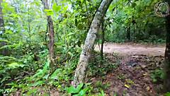 skinny thai babe bent over fucked doggystyle creampie in forest before mushroom hunt