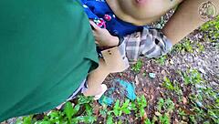 skinny thai babe bent over fucked doggystyle creampie in forest before mushroom hunt