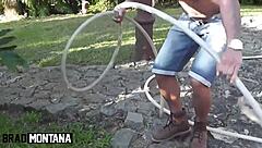 Hot Brazilian offers big ass to gardener then rides raw 😈🍑