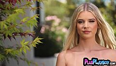 perfect blonde sky wonderland strips naked outdoors all natural