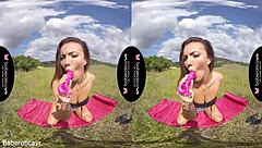 vanessa decker fingers her trimmed pussy outdoors in erotic vr solo masturbation scene