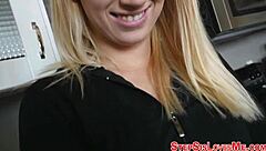 Horny 18+ blonde teen bends over sucking big cock pov before doggystyle pounding and cum in mouth finish