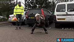 Bree Branning shamelessly flashes juicy pussy and pisses publicly for neighbors' eyes