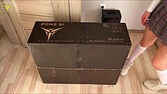 sexy gamer teen sucks big cock bent over for creampie pounding