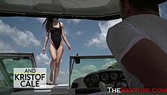 Petite anal slut ready for boat party? Her small tits bounce on cock.