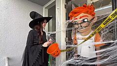 Chloe foxxe the tattooed brunette rides my huge cock cowgirl then missionary for that halloween cumshot blast.