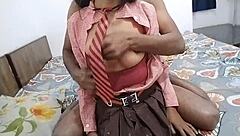Indian schoolgirl sneaks first time doggystyle fuck with boyfriend after class in the bedroom?