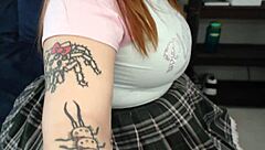 Curvy BBW girlfriend Kat in skirt wants your big cock instead of her boyfriend's