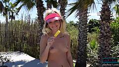 blonde teen model kylie belle poses her perfect round ass outdoors