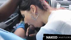 Skinny Latina Sucks Monster BBC Deep In Car Public Cumshot Facial