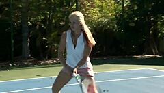 lesbian babes play tennis then dive into poolside pussy licking and fingering
