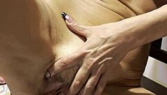 Watch this sexy blonde wife oil up for big dildos solo play