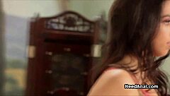 Brunette teen girlfriend takes deep anal pounding in red lingerie from friend