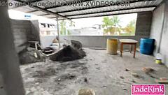 Chained Blonde Begs for Rough Construction Site Pounding