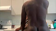 Horny milf spreads shaved wet pussy on kitchen counter for intense licking and fucking pt2