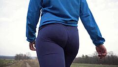 Milf shakes nice ass in tight pants from behind