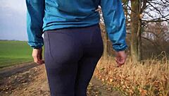 Milf shakes nice ass in tight pants from behind