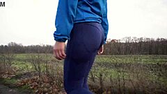 Milf shakes nice ass in tight pants from behind