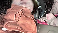 Chubby blonde hooks up with young 18+ guy for laundry room sex