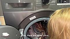 Chubby blonde hooks up with young 18+ guy for laundry room sex