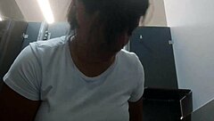 trainer sniffs my sweaty no panties pussy at gym then bathroom creampie fillup