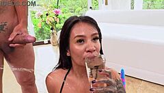 Latina slut's ass gaped by strong fisting and triple penetration with monster cocks