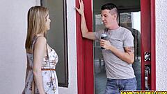 chubby teen sarah bella slurps stepbros huge cocks then doggy pounded