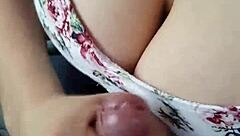 Girlfriend Jerks Hot Cumshot All Over Her Perky Teen Boobs