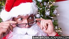 Mimi curvaceous ebony santa helper takes huge interracial pounding
