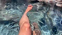 Artemisia Love fingers her big tits milf pussy naked in outdoor jacuzzi legs POV