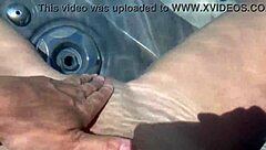 Artemisia Love fingers her big tits milf pussy naked in outdoor jacuzzi legs POV