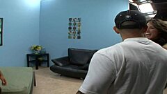 hey check brunette milf juliette bardot riding barry scott's monster cock in sexy lingerie at home! hairy pussy action.