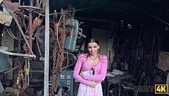 Young 18+ debtor in garden shows moaning collector her squirting pussy up close pov