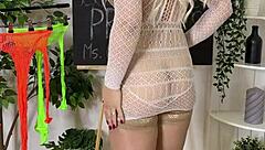 sexy fishnet dresses hide what curvy mature teacher reveals underneath