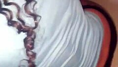 Submissive housewife brunette sucks delivery boy's cock closeup in homemade flash