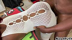 ebony babe moans loud as dude fucks her juicy pussy missionary