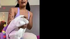 latina teen bends over trying new outfits... and a thick cock on cam 😏🍑