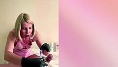 Russian blonde nurse milf gloves up and jerks patient to massive cum explosion