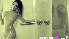 Petite milf with big natural tits strips sexy bikini outdoors exposing pussy and posing braless