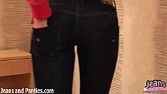 brigette's tight blue jeans flash her panties next door style