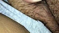 She plays with her smooth pussy in intimate close-up scene