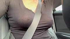 Artemisia Love drives flashing her huge natural Italian tits 🚗🍈💦